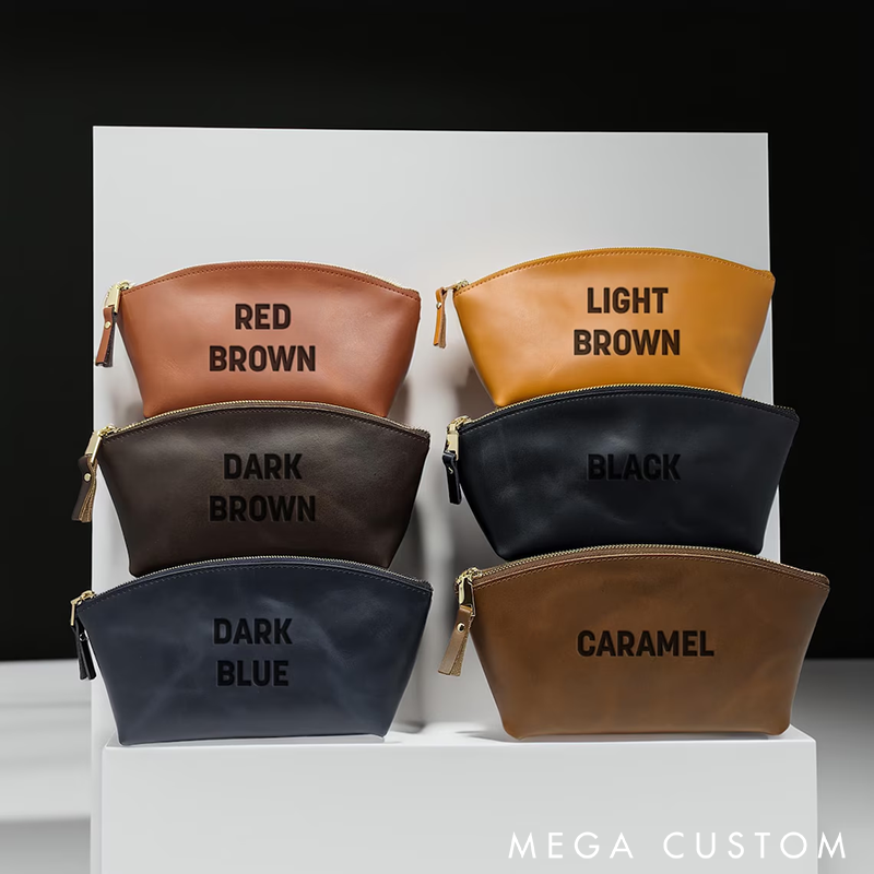 Personalized Leather Makeup Bag Cosmetic Bag Custom Name Cosmetic Pouch and Birth Flower Custom Makeup Bag Gift for Her Cosmetic Bag Gift for Women