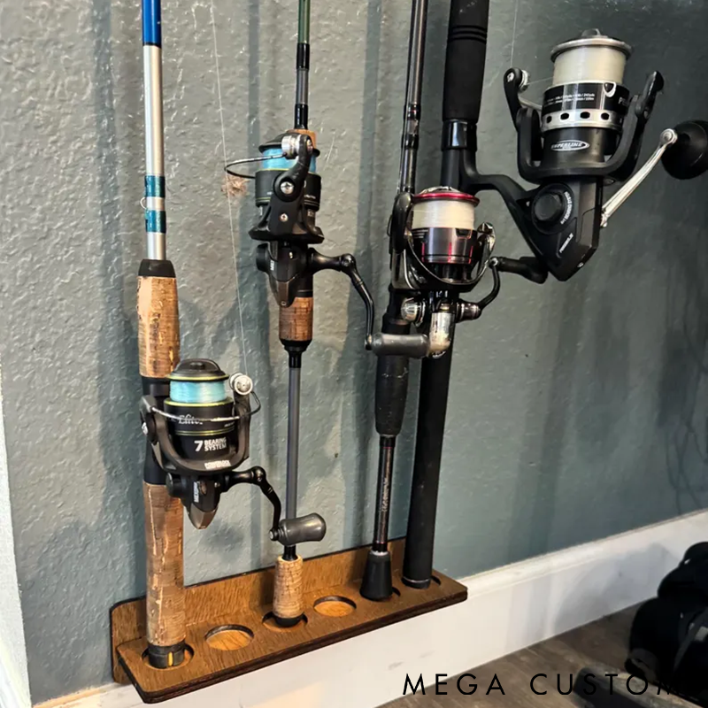 Personalized Fishing Rod Holder Wall Mount Custom Name Wooden Rack with Fish Design Perfect for Organizing Gear and Fishing Enthusiast Gifts