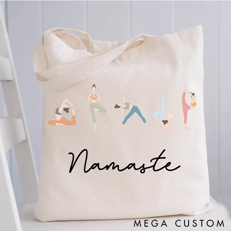 Personalized Namaste Yoga Tote Bag Meditation Yoga Bag Stylish Canvas with Yoga Poses Perfect for Yoga Enthusiasts and Daily Use