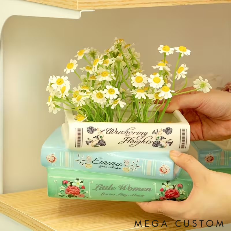 Book-Shaped Flower Vase Vintage Decorative Planter for Home or Office Unique Design Inspired by Classic Novels Perfect Gift for Book Lovers