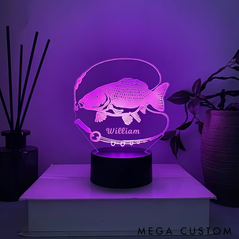 Personalized Fishing 3D Night Light Fish Design Custom Name Perfect Gift for Fishing Enthusiasts Home or Bedroom Decor