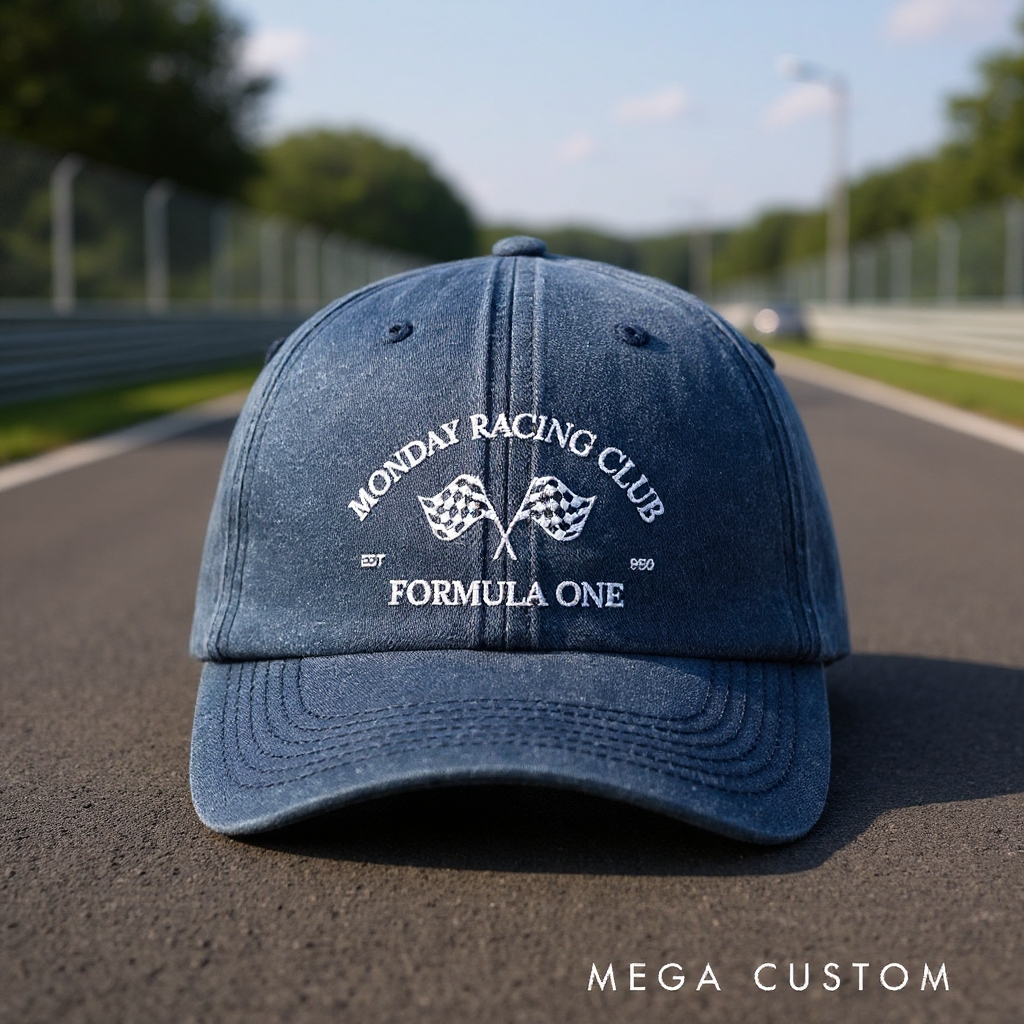 Personalized Racing Embroidered Baseball Cap with Checkerboard Flag Design Perfect Gift for Racer and Racing Lovings