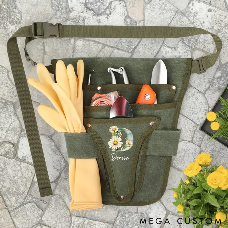 Personalized Gardening Tool Belt Adjustable Pouch Apron Durable Canvas Waist Bag Custom Name Multi-Pocket Design for Gardeners Practical and Stylish Gift