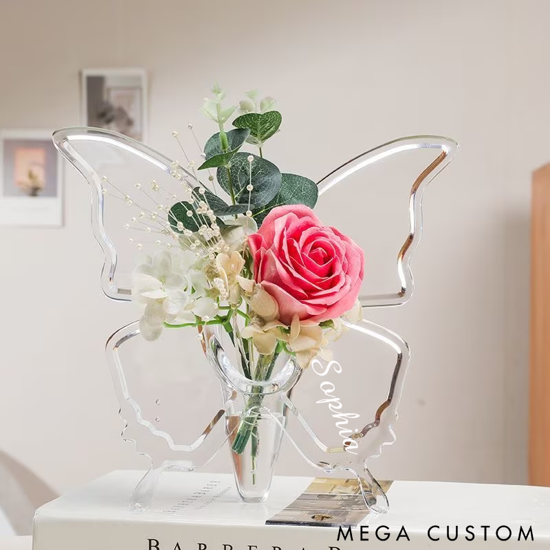 Personalized Acrylic Flower Vase Modern Transparent Design Custom Name Engraving Perfect for Home Decor and Gifts