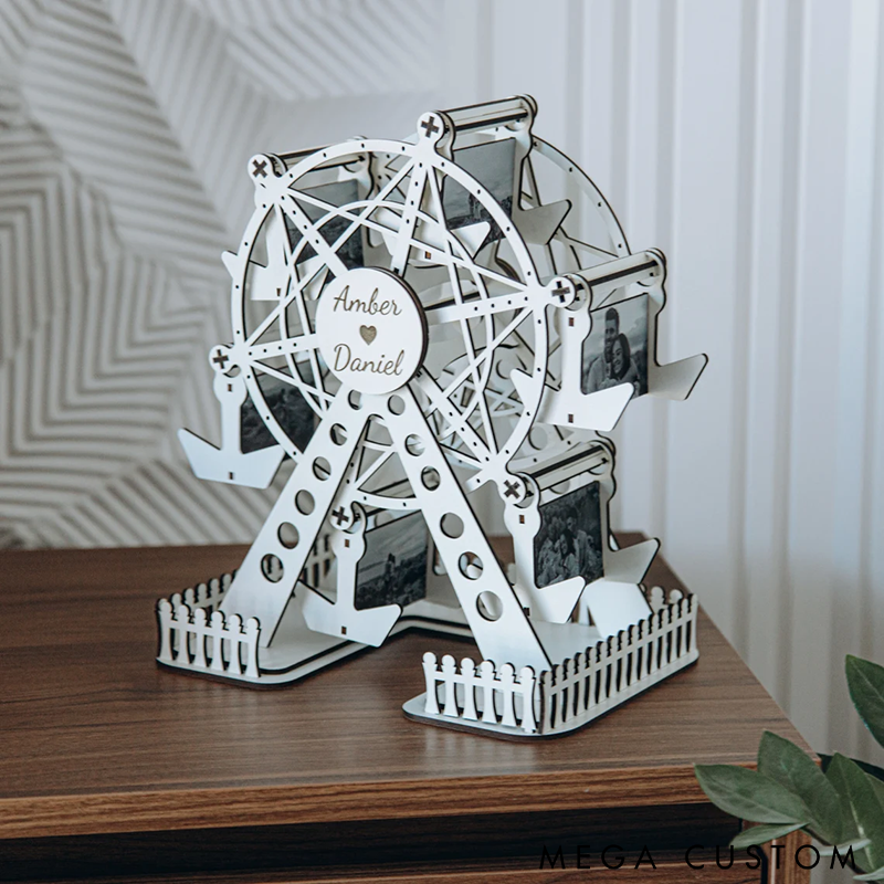 Personalized Wooden Ferris Wheel Valentine Gifts Rotating Ferris Wheel Photo Frame Unique Decorative Picture Holder for Home Office or Gift Display