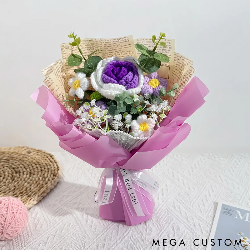 Crochet Rose Bouquet Knitted Eternal Flower Arrangement Perfect for Home Decor Gifts and Special Occasions