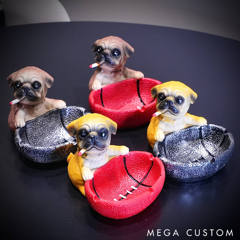Creative Pug Dog Ashtray with Rugby Design Unique Resin Decorative Ash Holder Perfect for Home Office or Gift Ideas