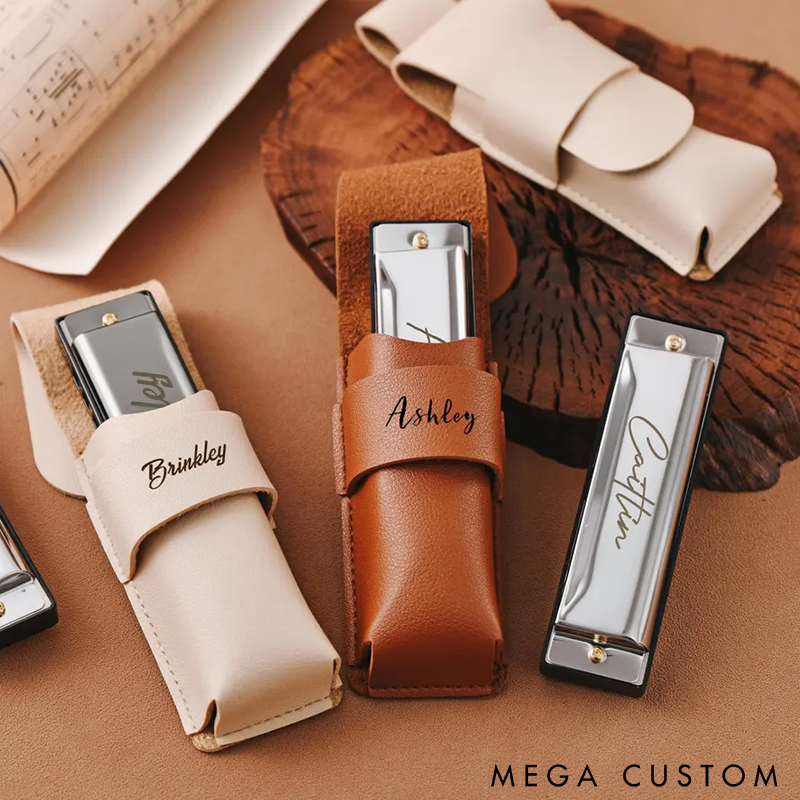 Personalized Harmonica with Custom Engraving Premium Metal Design and Leather Case Perfect Gift for Music Lovers and Beginners