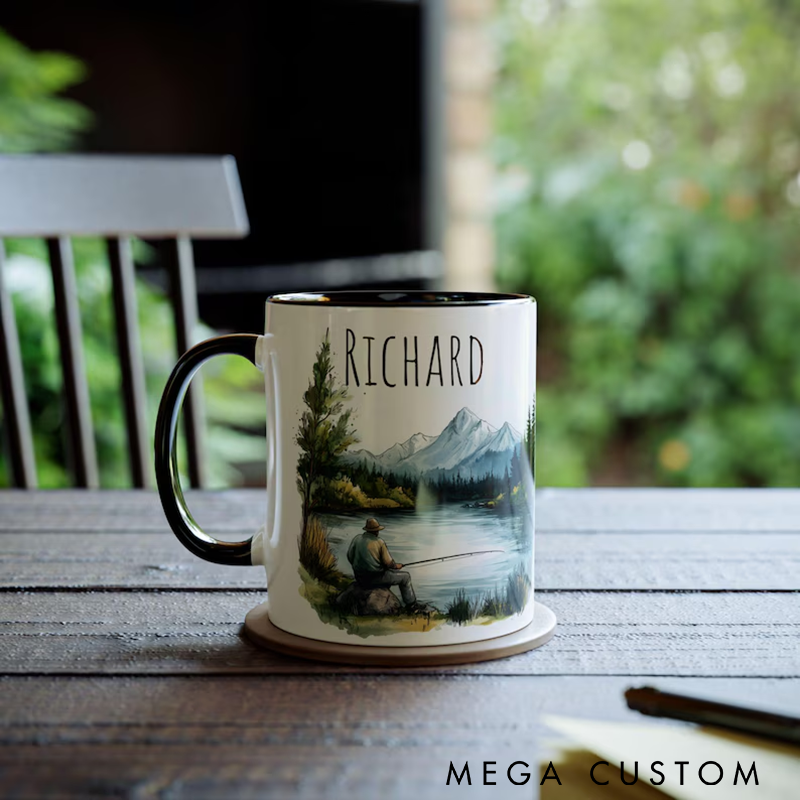 Personalized Funny Fishing Mug Ceramic Fisher Coffee Mug Custom Name Fishing Coffee Cup Perfect Gift for Fishing Lover