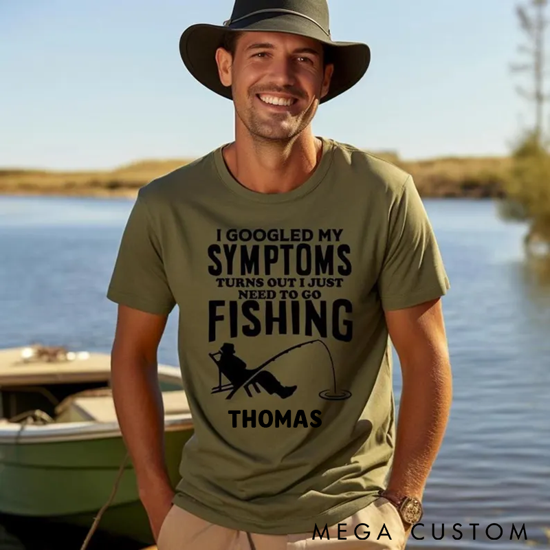 Personalized Fishing T-Shirt Funny Fishing T-Shirt I Googled My Symptoms Design Custom Name Sweatshirt Perfect Gift for Fishing Enthusiasts
