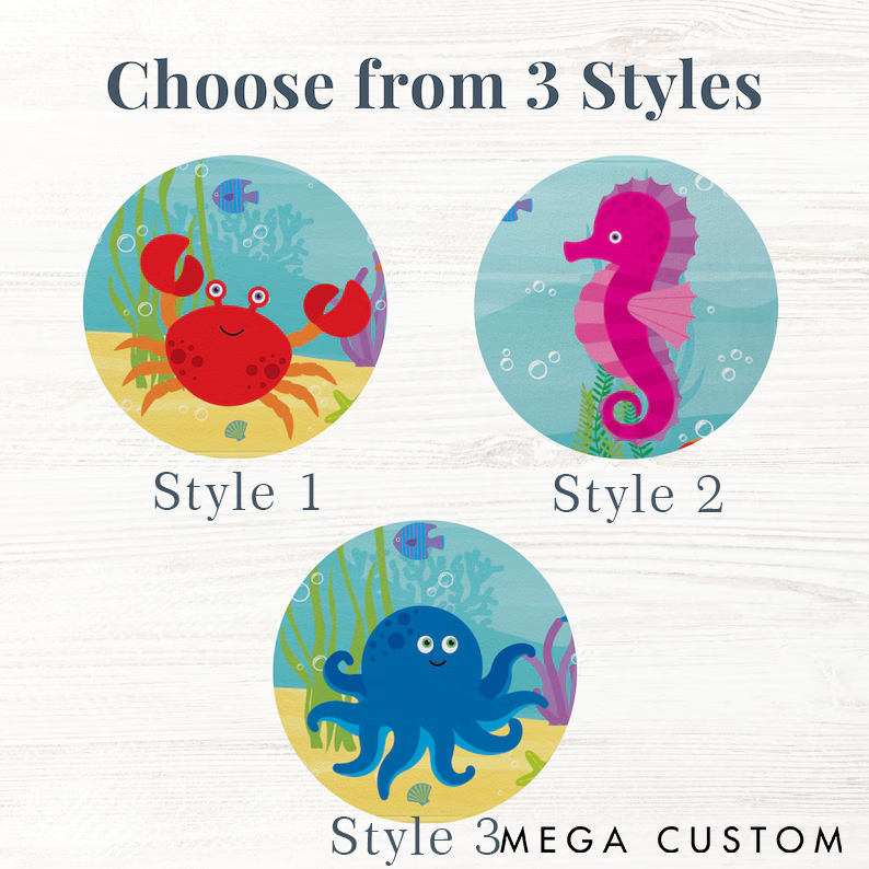 Personalized Ocean Theme Towel Funny Beach Towel with Sea Creatures Custom Name and Initial Perfect for Swimming Fishing or Beach Days