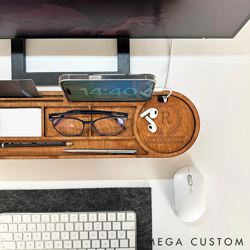 Personalized Wooden Desk Organizer Office Desk Accessories Custom Tablet and Phone Stand Custom Docking Station Multifunctional Office Storage for Phone Glasses Pens and Accessories