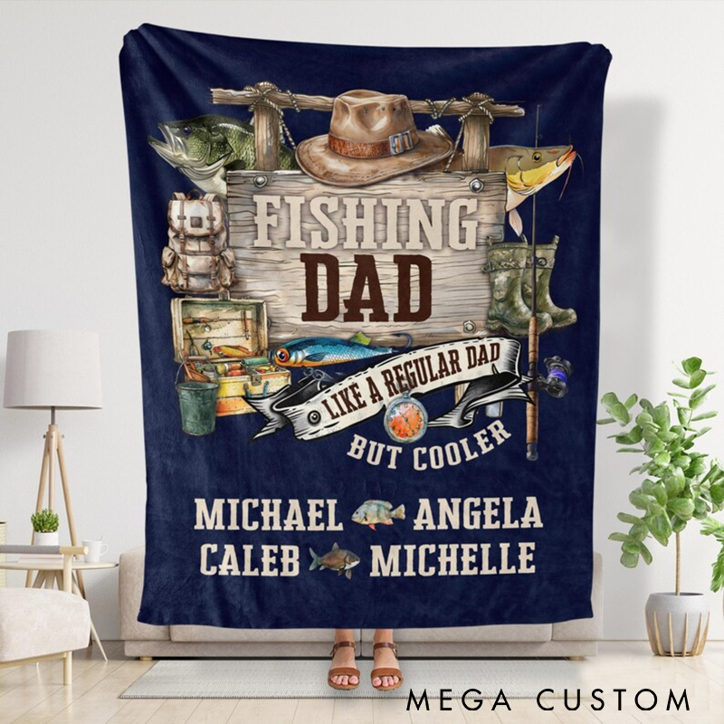 Personalized Fishing Dad Blanket Father's Day Gift from Kids Fisherman Dad Throw Fisherman Husband Birthday or Christmas Present Custom Name Ideal Gift for Fisherman Dads
