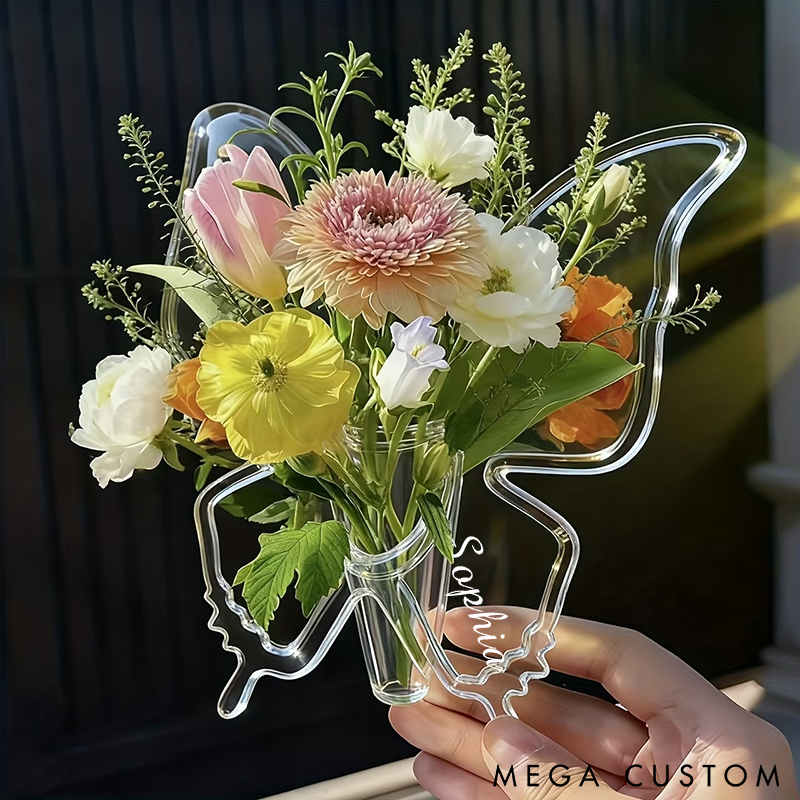 Personalized Acrylic Flower Vase Modern Transparent Design Custom Name Engraving Perfect for Home Decor and Gifts
