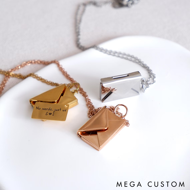Personalized Secret Message Envelope Necklace with Custom Engraved Message Unique Gift for Women Friends and Loved Ones