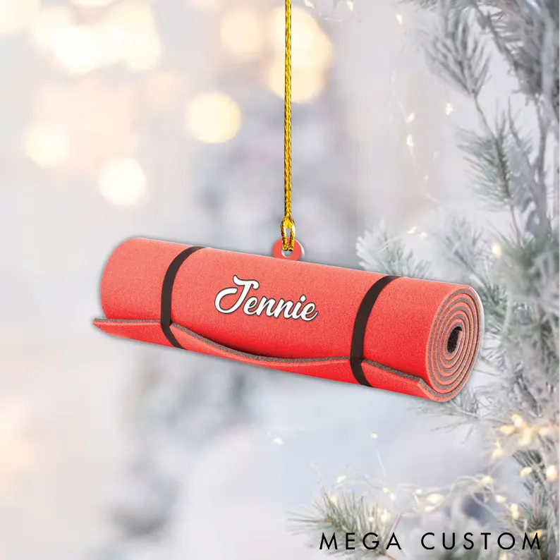 Personalized Yoga Mat Ornament Yoga Decor Ornament Custom Name Christmas Tree Decoration Unique Gift for Yoga Lovers and Fitness Enthusiasts