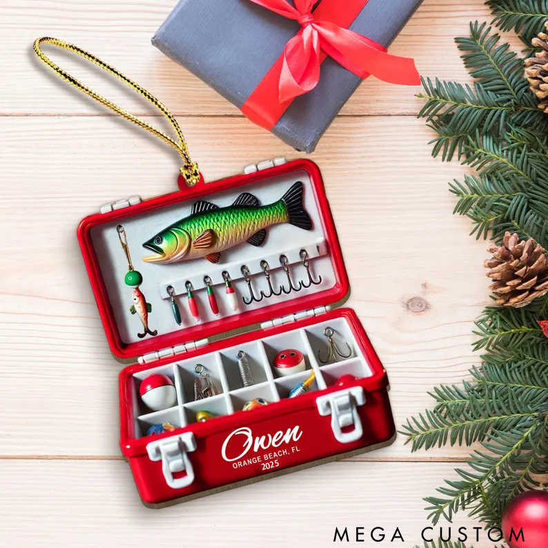 Personalized Fishing Tackle Box Ornament Fisher Ornament Fisherman Ornament Fishing Father's Day Ornament Perfect Christmas Gift for Fishing Lover