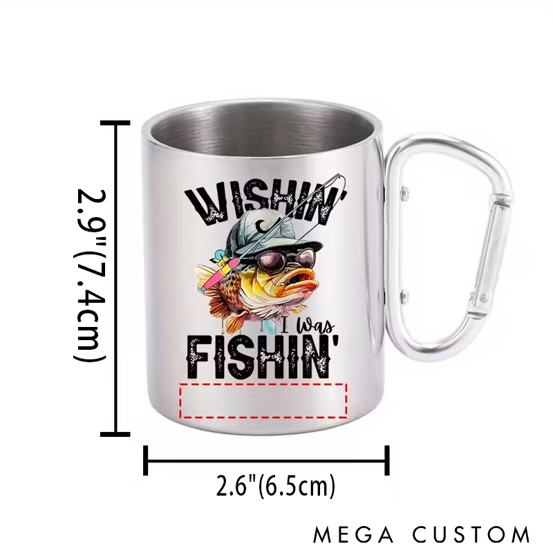 Personalized Fishing Mug Stainless Steel with Carabiner Handle Custom Name Durable and Fun Gift for Fishing Enthusiasts and Outdoor Adventures