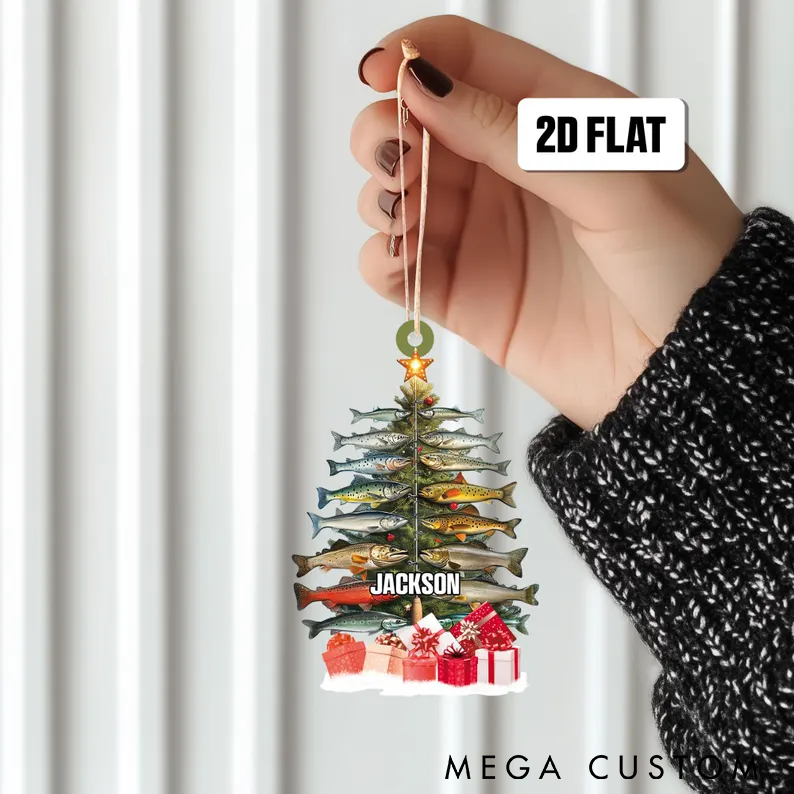 Personalized Fishing 2D Flat Ornament Fishing Man Ornament Christmas Gift For Fishing Lovers Christmas Tree Decor Gift For Fishing Lovers