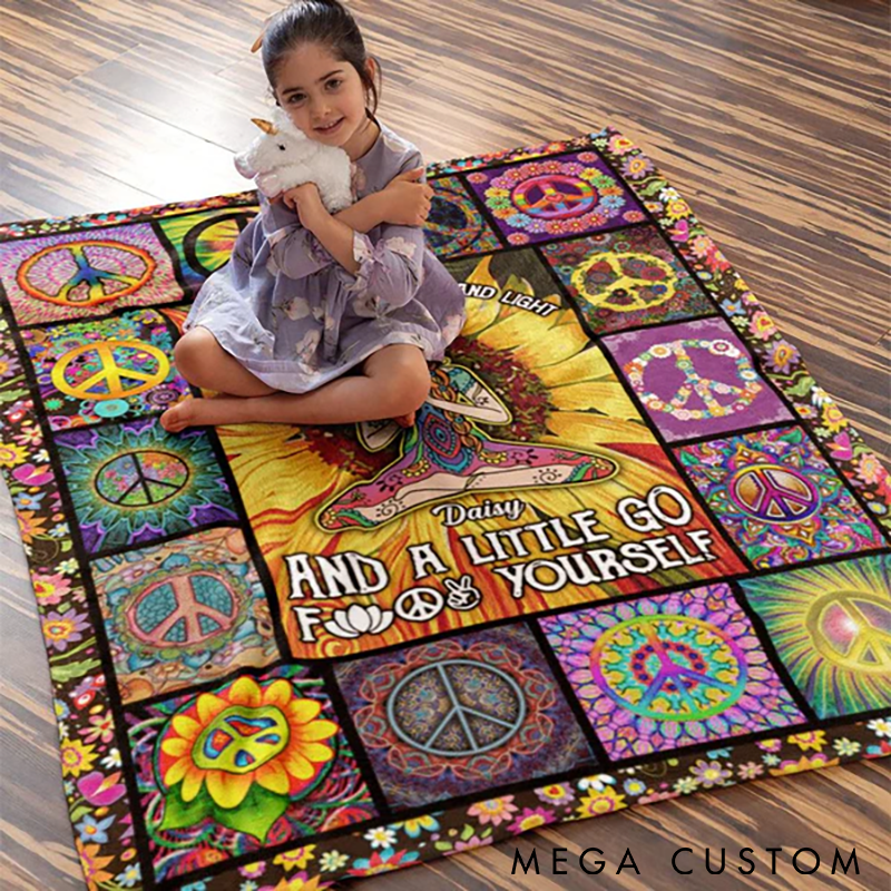 Personalized Yoga Blanket with Vibrant Peace and Meditation Design Custom Name Perfect Gift for Yoga Lovers