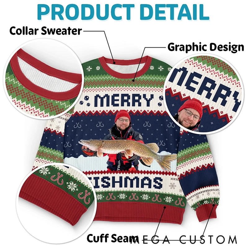 Personalized Merry Fishmas Sweater Fishing Themed Ugly Christmas Sweater Fishing Christmas Sweater Funny Holiday Gift for Fishing Lovers