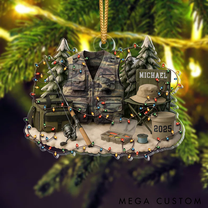 Personalized Fishing Ornament Custom Name and Time Unique Christmas Decoration for Fishing Lovers Perfect Holiday Gift Idea