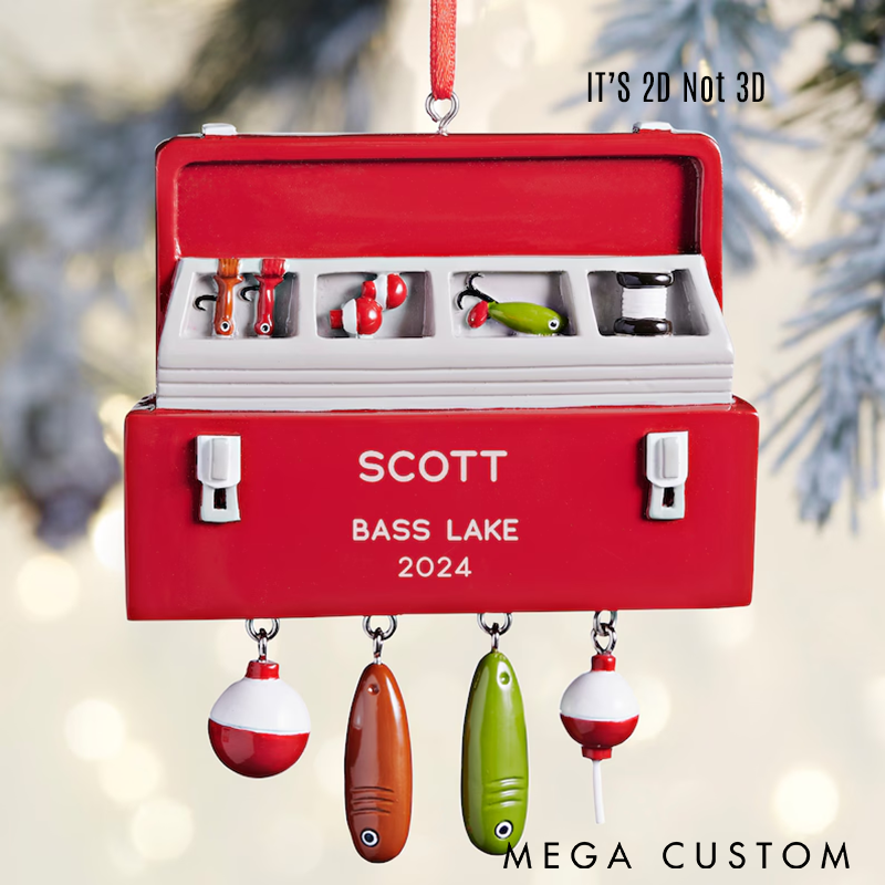 Personalized Fishing Tackle Box Ornament Christmas Ornament Custom Name Location and Time Perfect Gift for Anglers Unique Holiday Decoration
