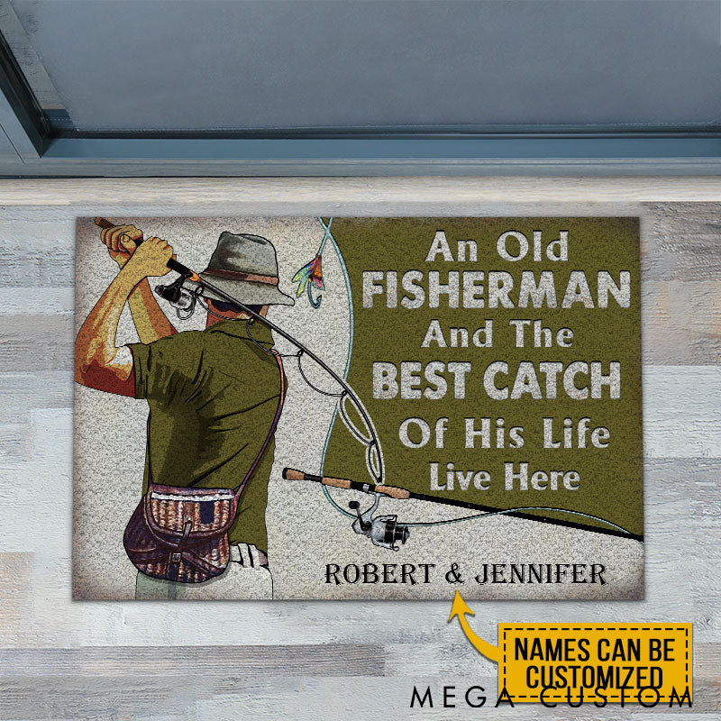 Personalized Fishing Doormat Funny Fishing Welcome Mat Custom Names with Fun Design Perfect Gift for Anglers' Homes
