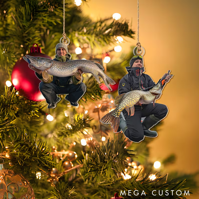 Personalized Fishing Photo Ornament Fisherman Ornament Custom Ornament Dad Ornament Grandpa Ornament Fishing Lover Ornament Gift For Fisherman Christmas Gift for Fishing Lover