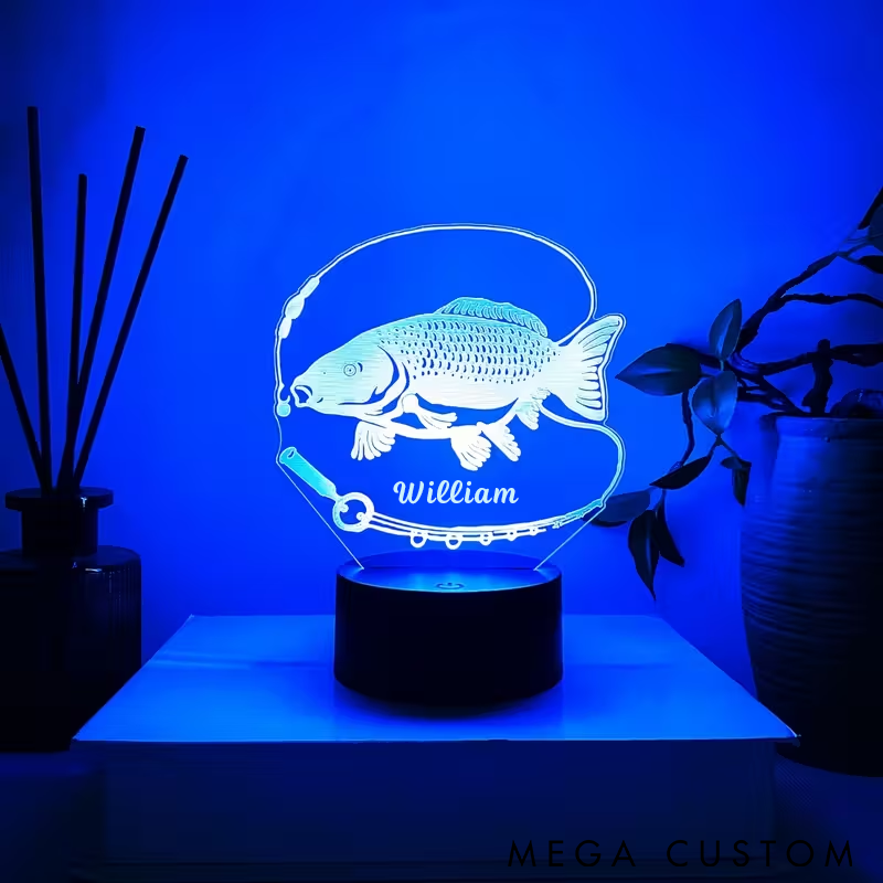 Personalized Fishing 3D Night Light Fish Design Custom Name Perfect Gift for Fishing Enthusiasts Home or Bedroom Decor