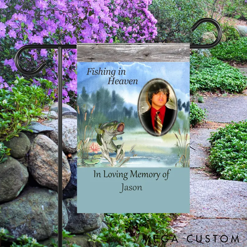 Personalized Memorial Fishing Flag Remembrance Photo Flag Custom Photo and Name Tribute to Fishing Enthusiasts in Loving Memory
