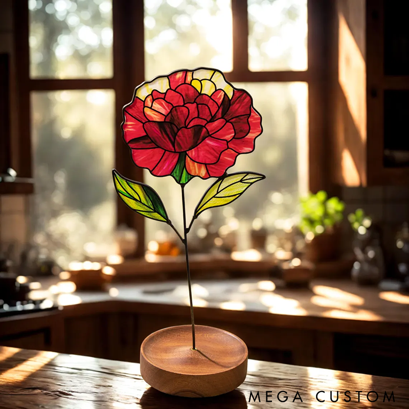 Personalized Glass Birth Flower Suncatcher Birth Flower Figurines Unique Monthly Flower Decor Perfect for Gifts Home Decor and Special Occasions