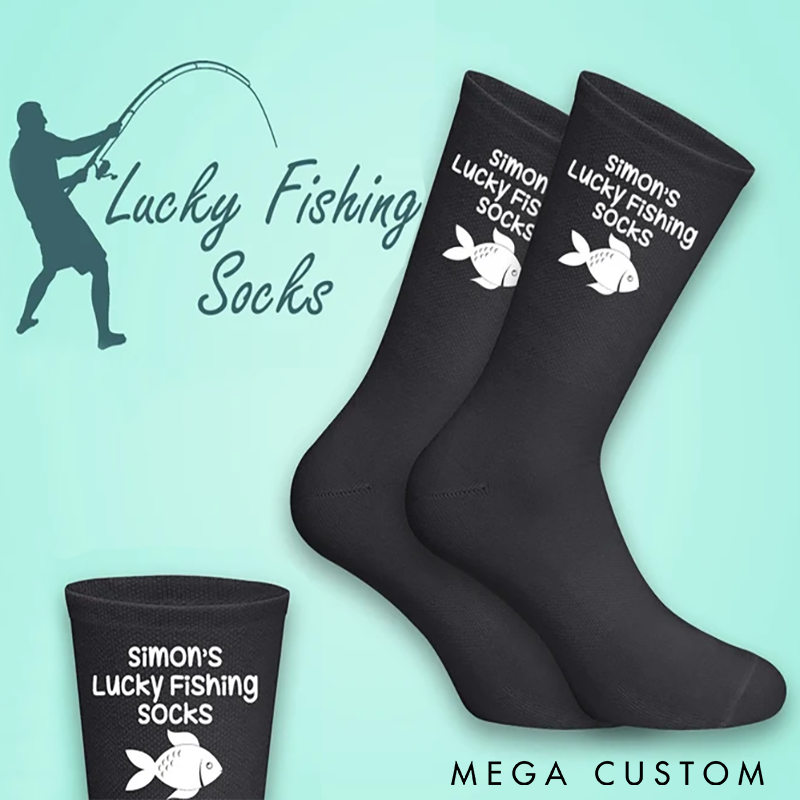 Personalised Lucky Fishing Socks Fishing Gift Custom Name Comfortable and Breathable Perfect Gift for Fishing Enthusiasts and Outdoor Adventures