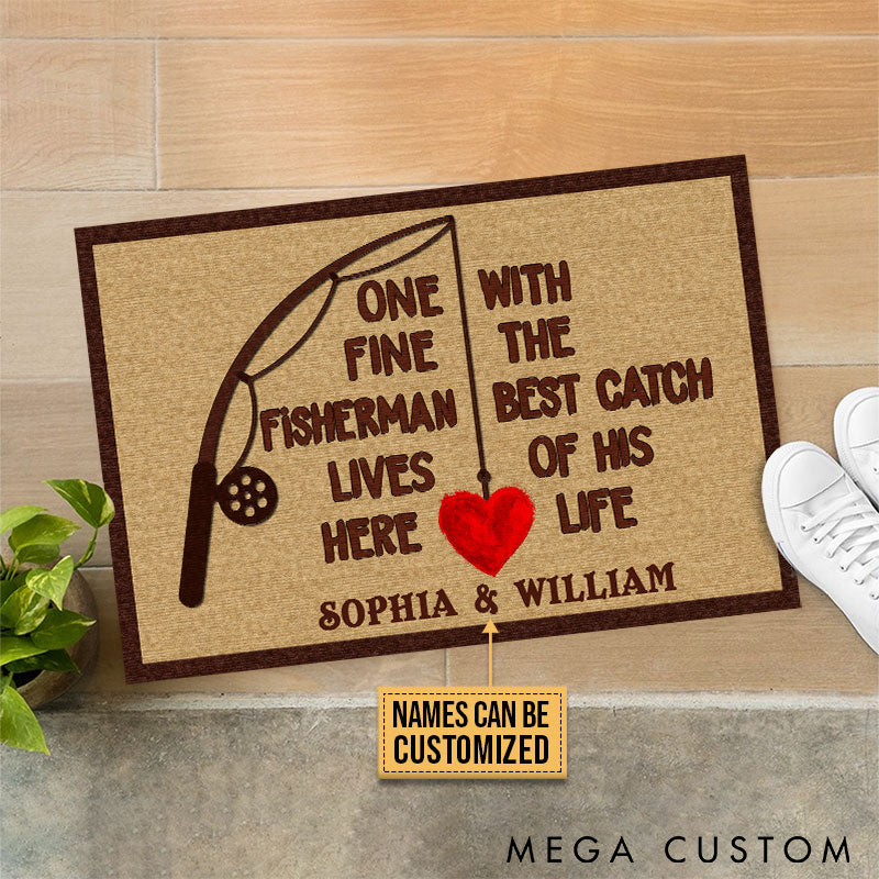 Personalized Fishing Doormat Fishing One Great Fisherman Doormat Custom Names Perfect Gift for Fishing Enthusiasts and Couples