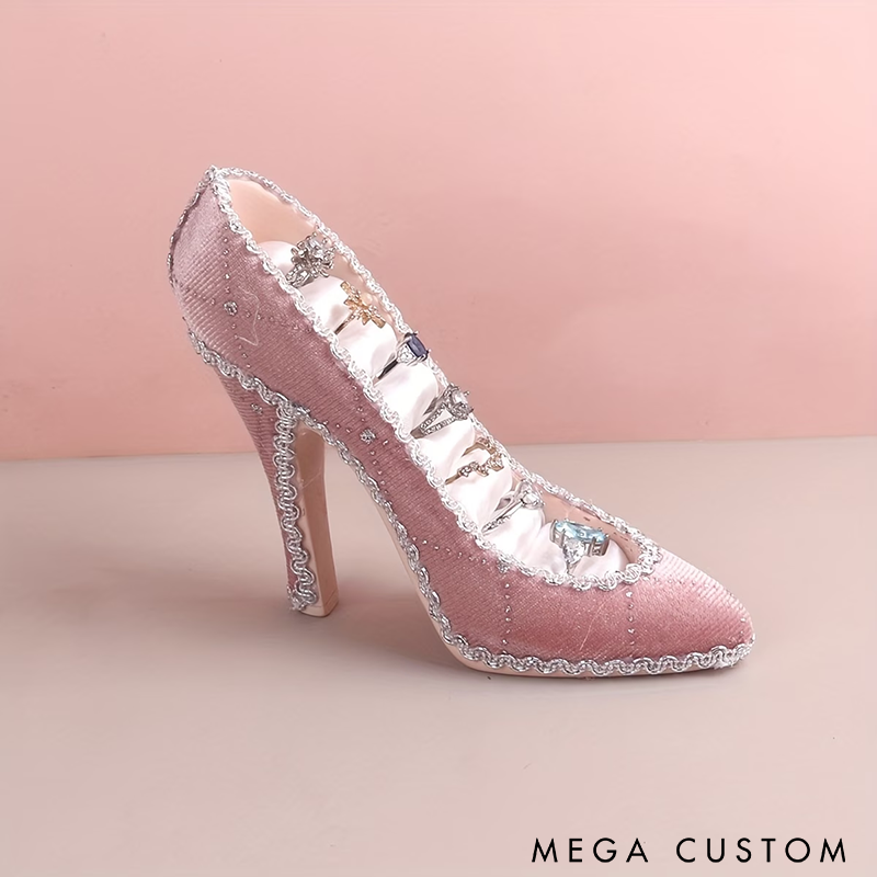 High Heel Ring Holder Display Elegant Jewelry Organizer with Soft Lining Perfect for Ring Storage and Dressing Table Decor