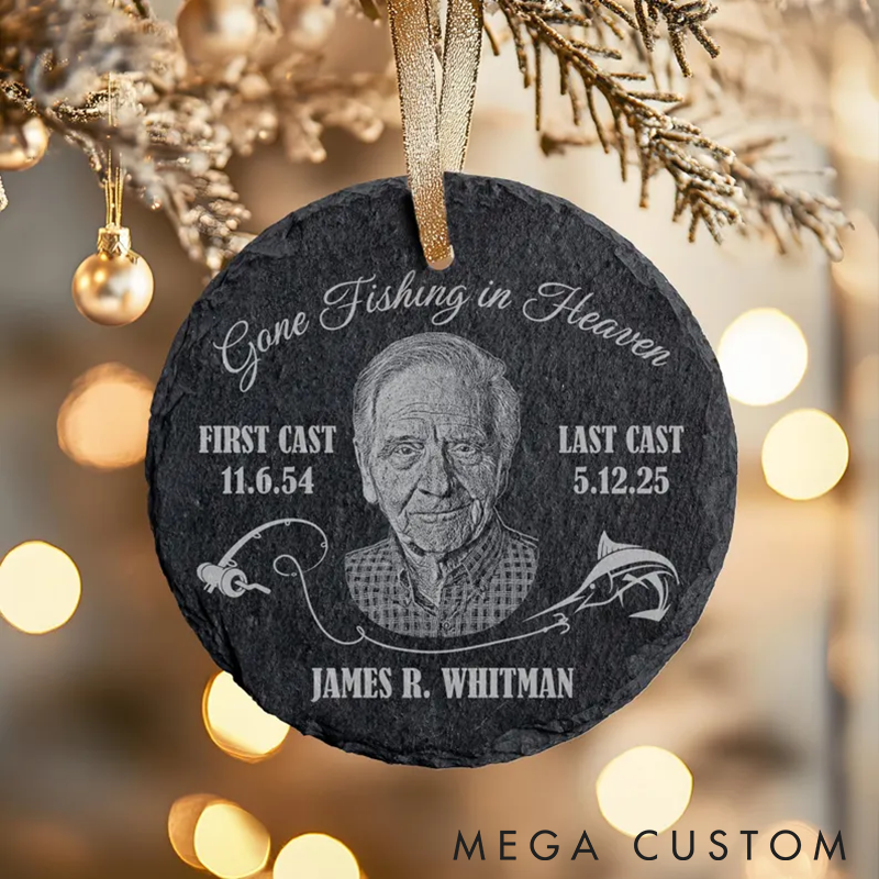  Personalized Fishing Memorial Ornament Fishing Memorial Ornament Engraved Photo Memorial Ornament Fisherman Sympathy Gift Tribute Gift for Fishing Enthusiasts and Loved Ones