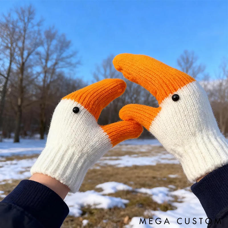 Fun Winter Goose Gloves Stretchy Winter Warm Knit Mittens Handmade Crochet Knit Animal Gloves Warm and Soft Winter Gloves with Creative Design Perfect for Kids Adults and Outdoor Activities