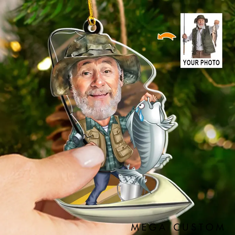 Personalized Fishing Christmas Ornament Custom Fishing Photo Ornament Fisherman Ornament Fishing Ornament Unique Gift for Fishing Lovers and Festive Holiday Tree Decor