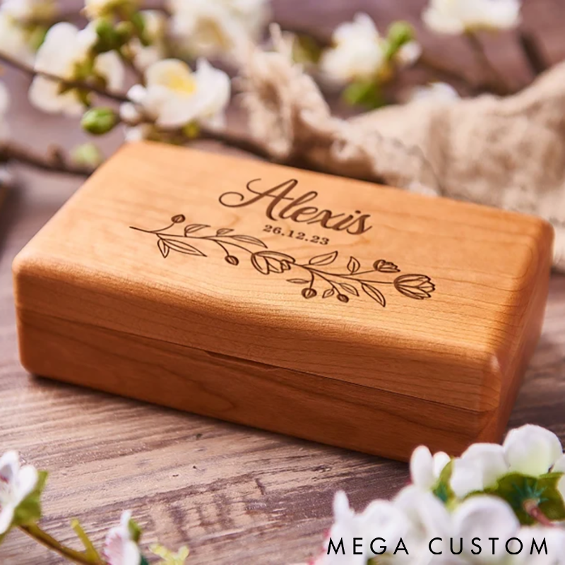 Personalized Wooden Jewelry Box Custom Name and Time Engraving Elegant Organizer for Rings Earrings and Necklaces Perfect Gift for Women