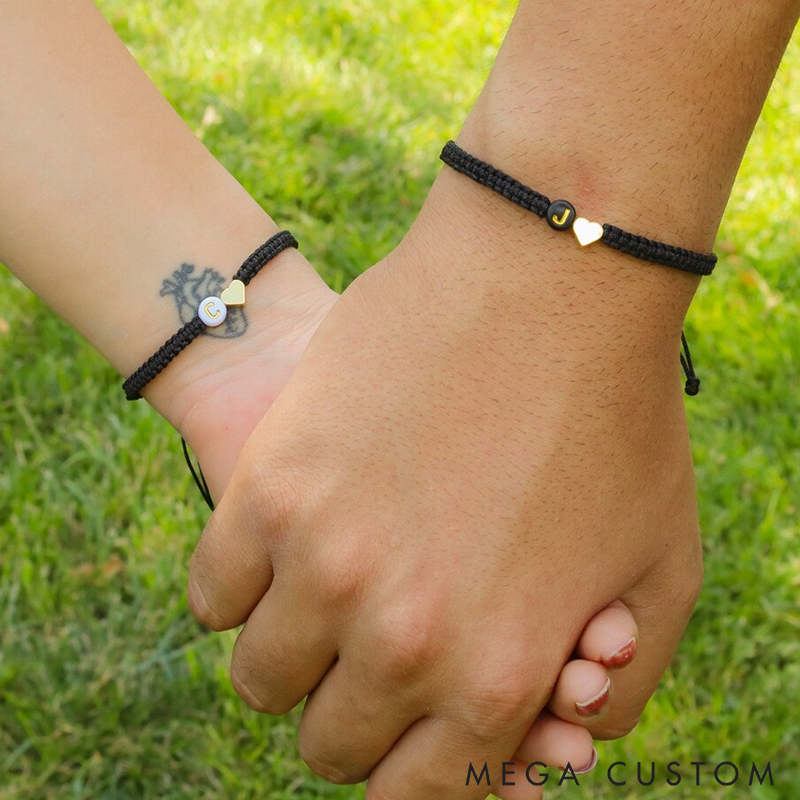 Personalized Couple Bracelets Set of 2 Custom Engraved Initial Bracelets for Couples and Friendships Adjustable Handmade Braided Friendship Bracelet for Love or Gifts
