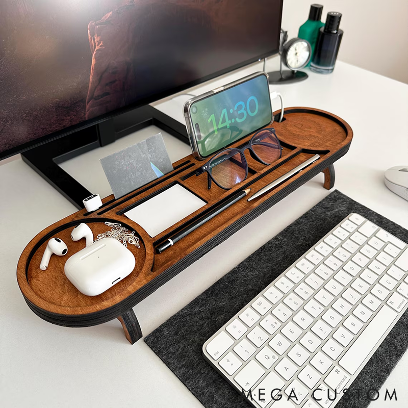 Personalized Wooden Desk Organizer Office Desk Accessories Custom Tablet and Phone Stand Custom Docking Station Multifunctional Office Storage for Phone Glasses Pens and Accessories