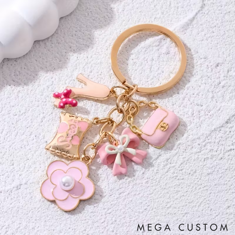 Personalized Pink Keychain with Cute Charms Giving a Heart-Shaped Oil Drop Keychain Perfect As a Mini Decorative Accessory Or Gift for Cosmetics
