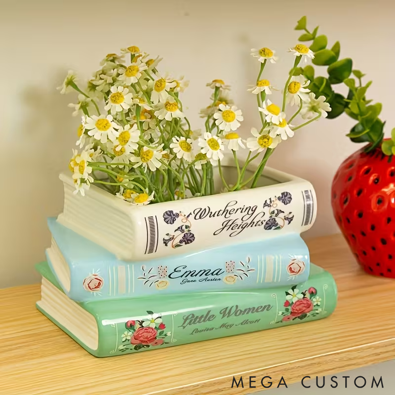 Book-Shaped Flower Vase Vintage Decorative Planter for Home or Office Unique Design Inspired by Classic Novels Perfect Gift for Book Lovers