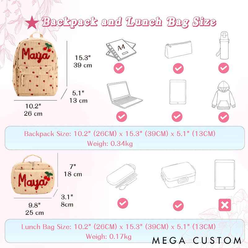 Personalized Kids Backpack and Lunch Bag Custom Name and Icon Design Durable and Lightweight Perfect for School Travel or Gifts