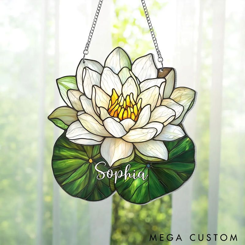 Personalized Birth Flower With Name Suncatcher Birth Month Flower Acrylic Window Hanging Handcrafted Window Hanging Perfect Home Decoration or Gift