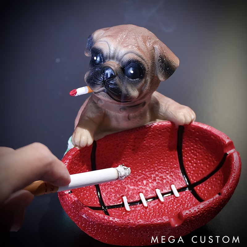 Creative Pug Dog Ashtray with Rugby Design Unique Resin Decorative Ash Holder Perfect for Home Office or Gift Ideas