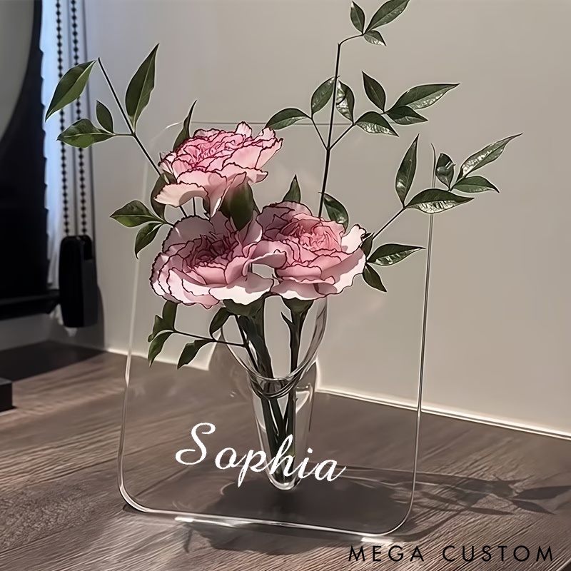 Personalized Acrylic Flower Vase Modern Transparent Design Custom Name Engraving Perfect for Home Decor and Gifts