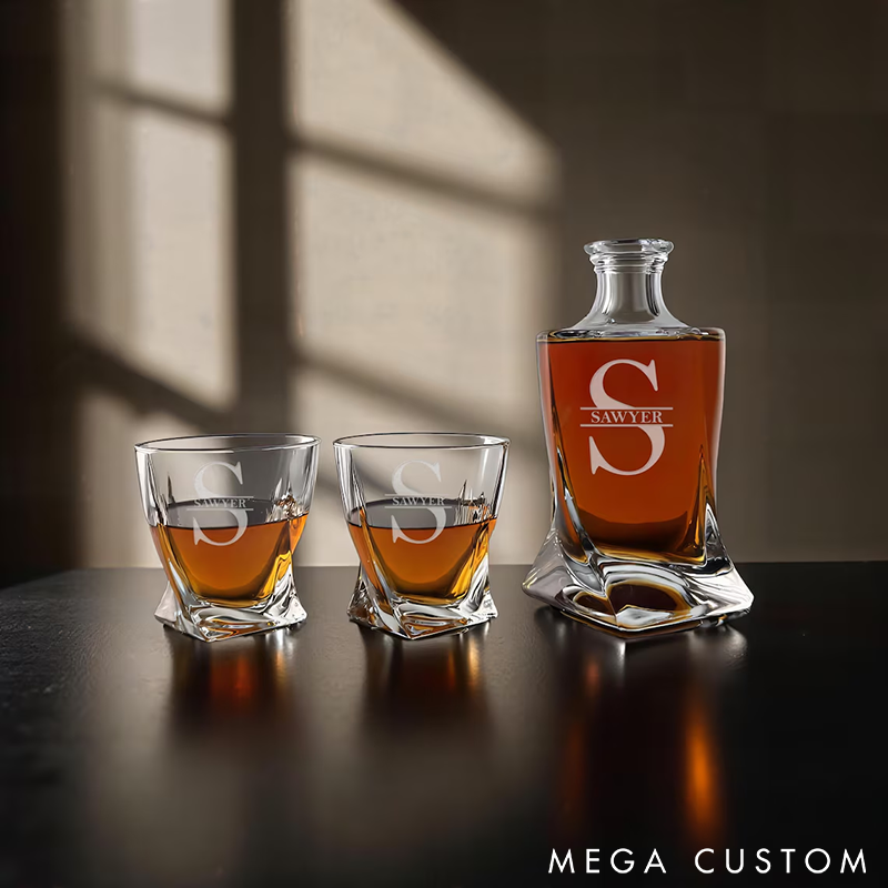 Personalized Whiskey Glass Engraved Twist Whiskey Glass Unique Twisted Design Perfect Gift for Whiskey Lovers and Special Occasions
