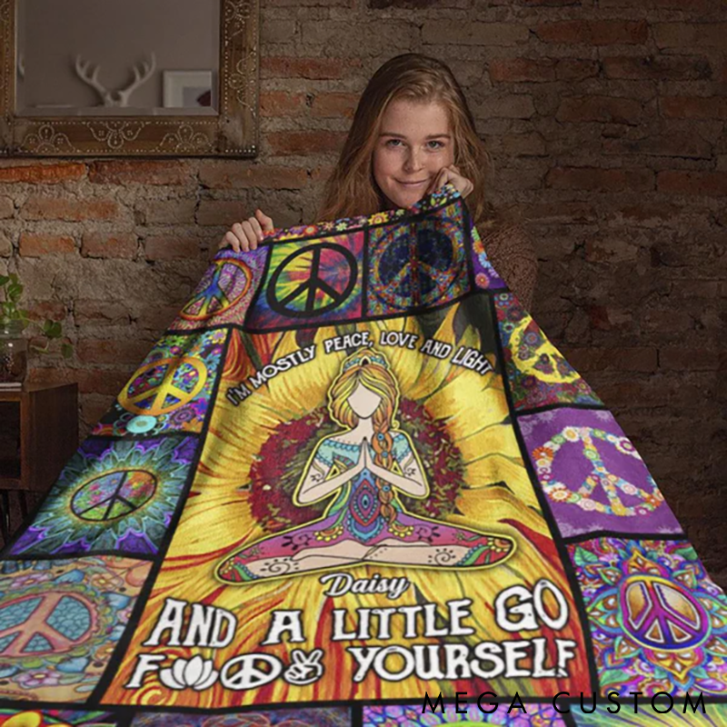 Personalized Yoga Blanket with Vibrant Peace and Meditation Design Custom Name Perfect Gift for Yoga Lovers