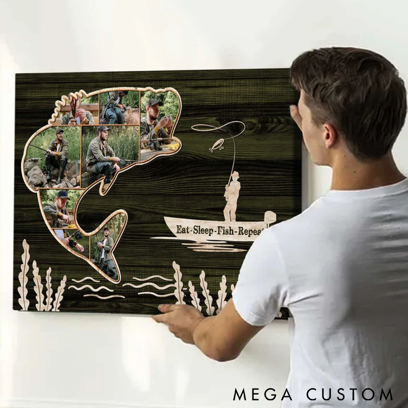 Personalized Fishing Photo Collage Canvas Father's Day Gifts Christmas Gifts For Fishing Husband Grandpa Son Gift For Fishermen